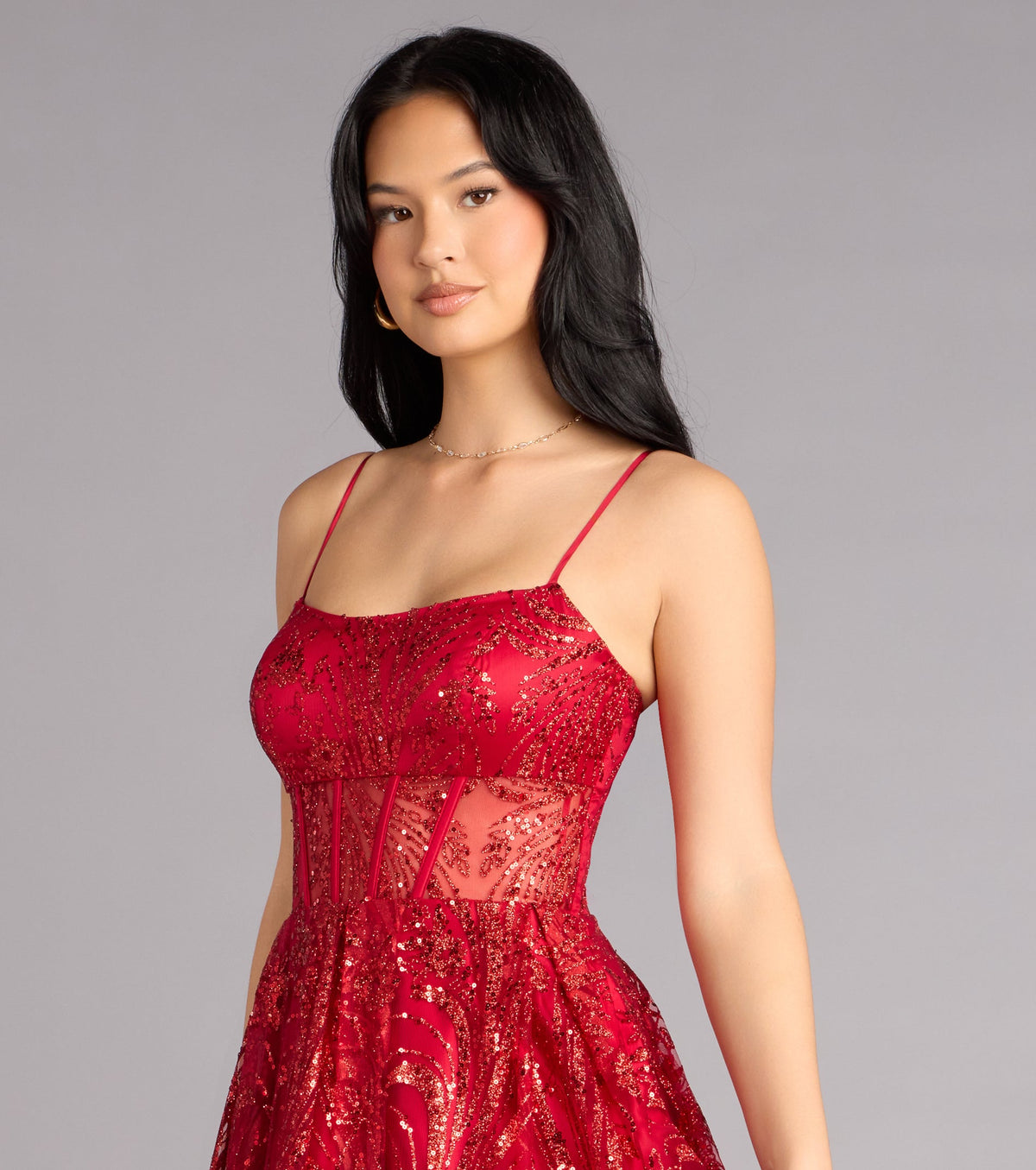 Aria Glitter Sequin Mesh A-Line Gown