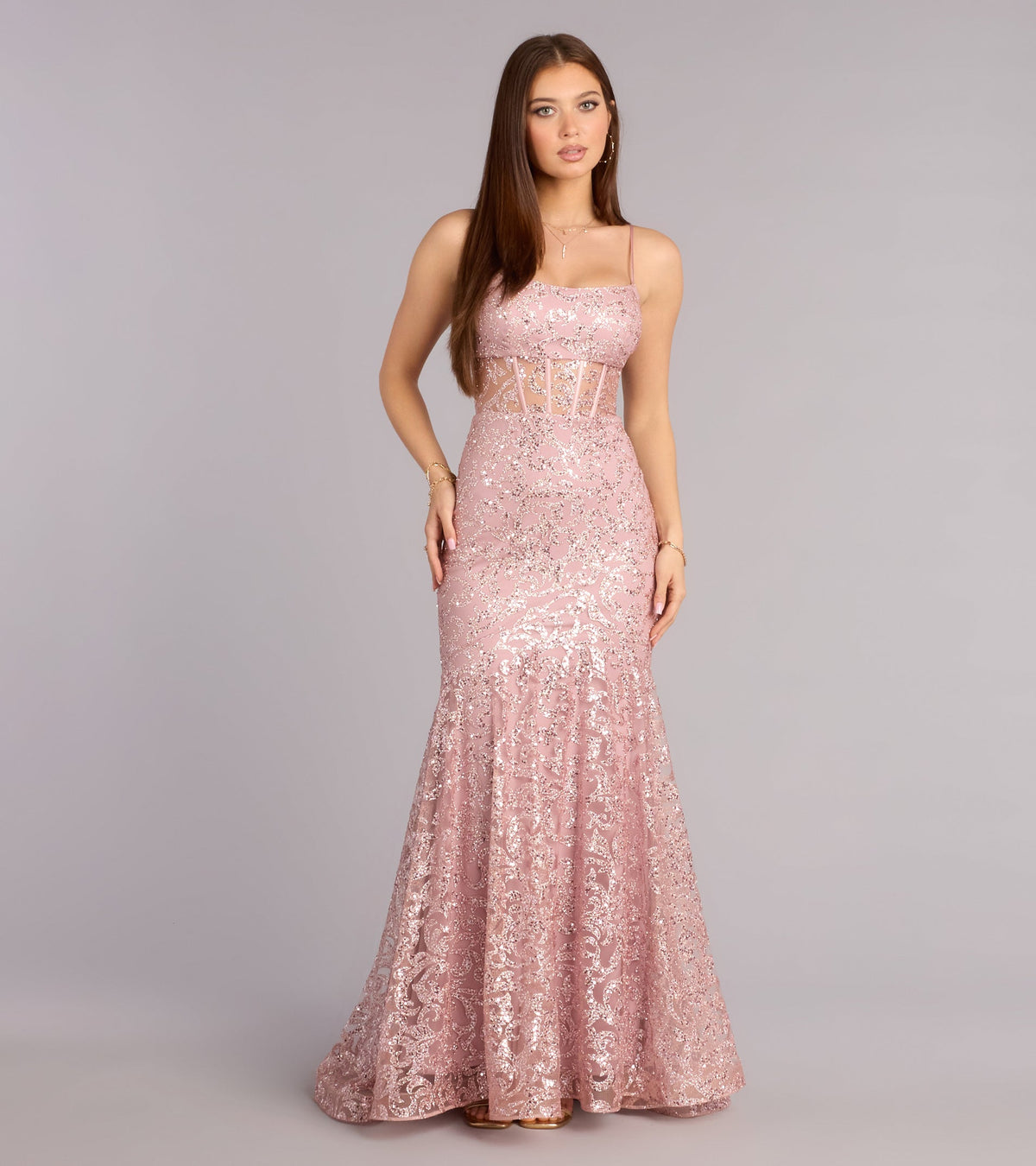 Stephanie Glitter Lace-Up Ball Gown