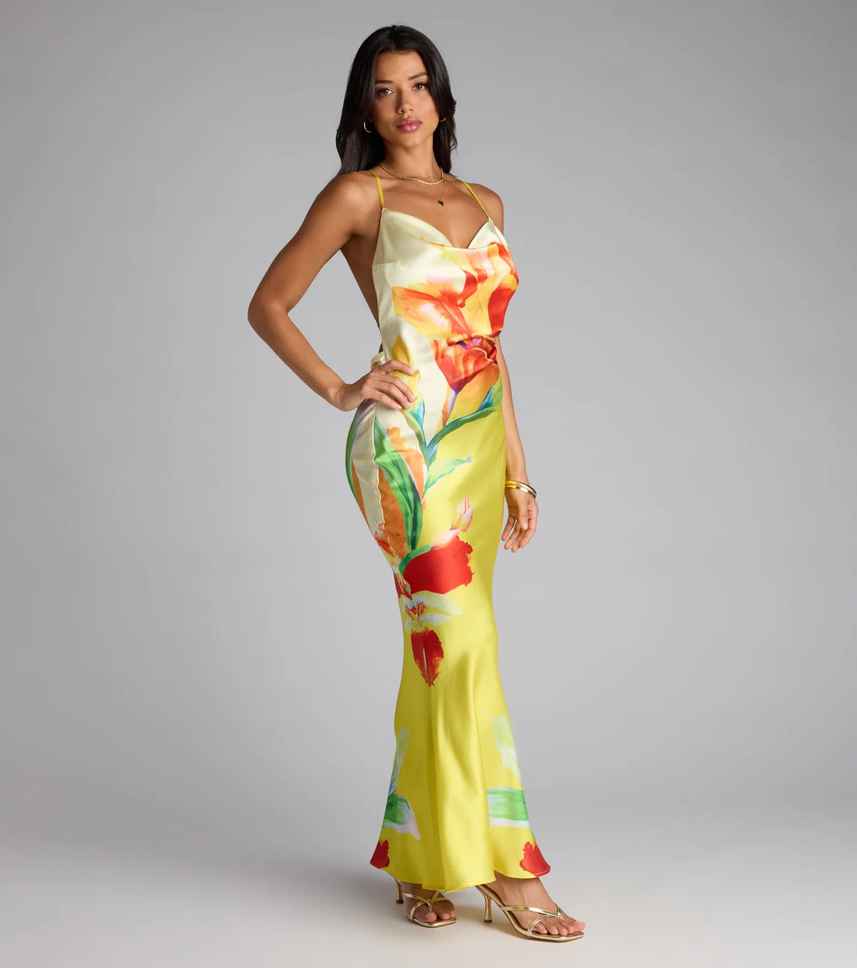 Sunset Muse Floral Satin Maxi Dress