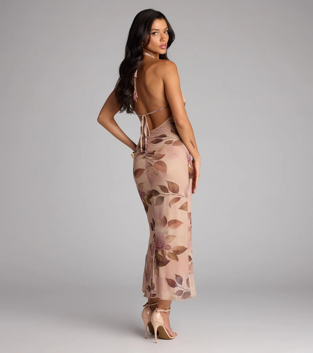 Crush Worthy Floral Mesh Halter Midi Dress