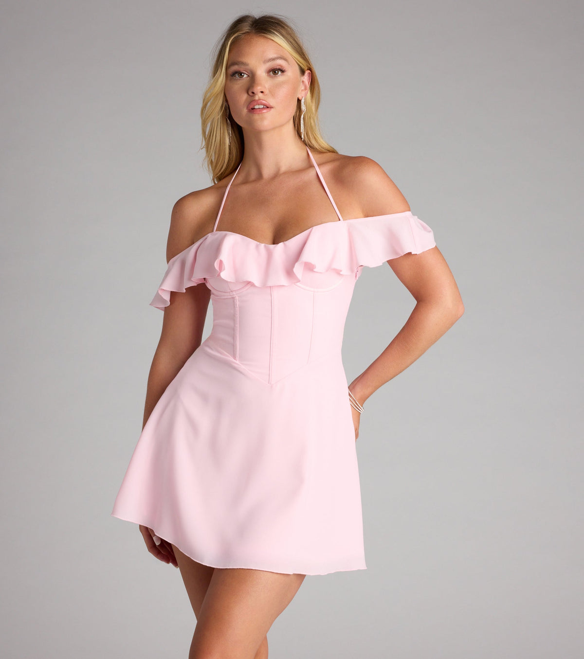 Sweetheart Ruffle Lace Up Skater Dress