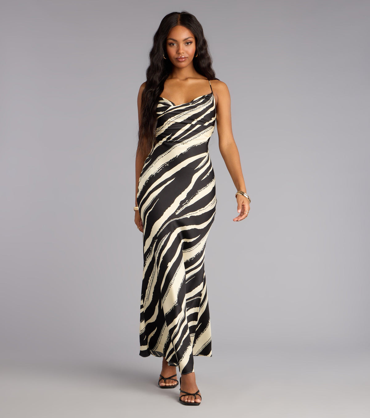 All Eyes Satin Cowl Maxi Dress