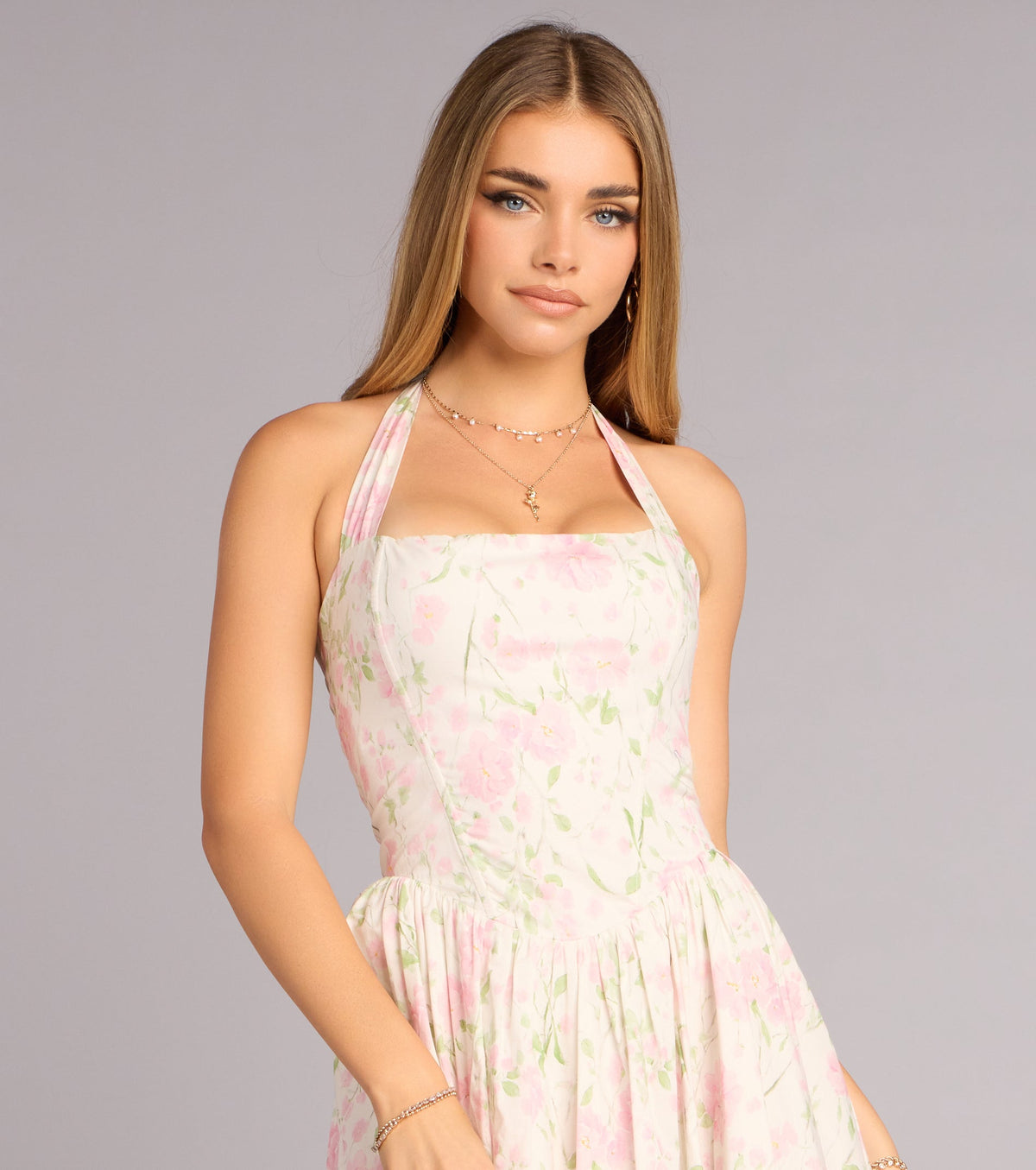 Petals And Plans Halter Lace-Up Midi Dress