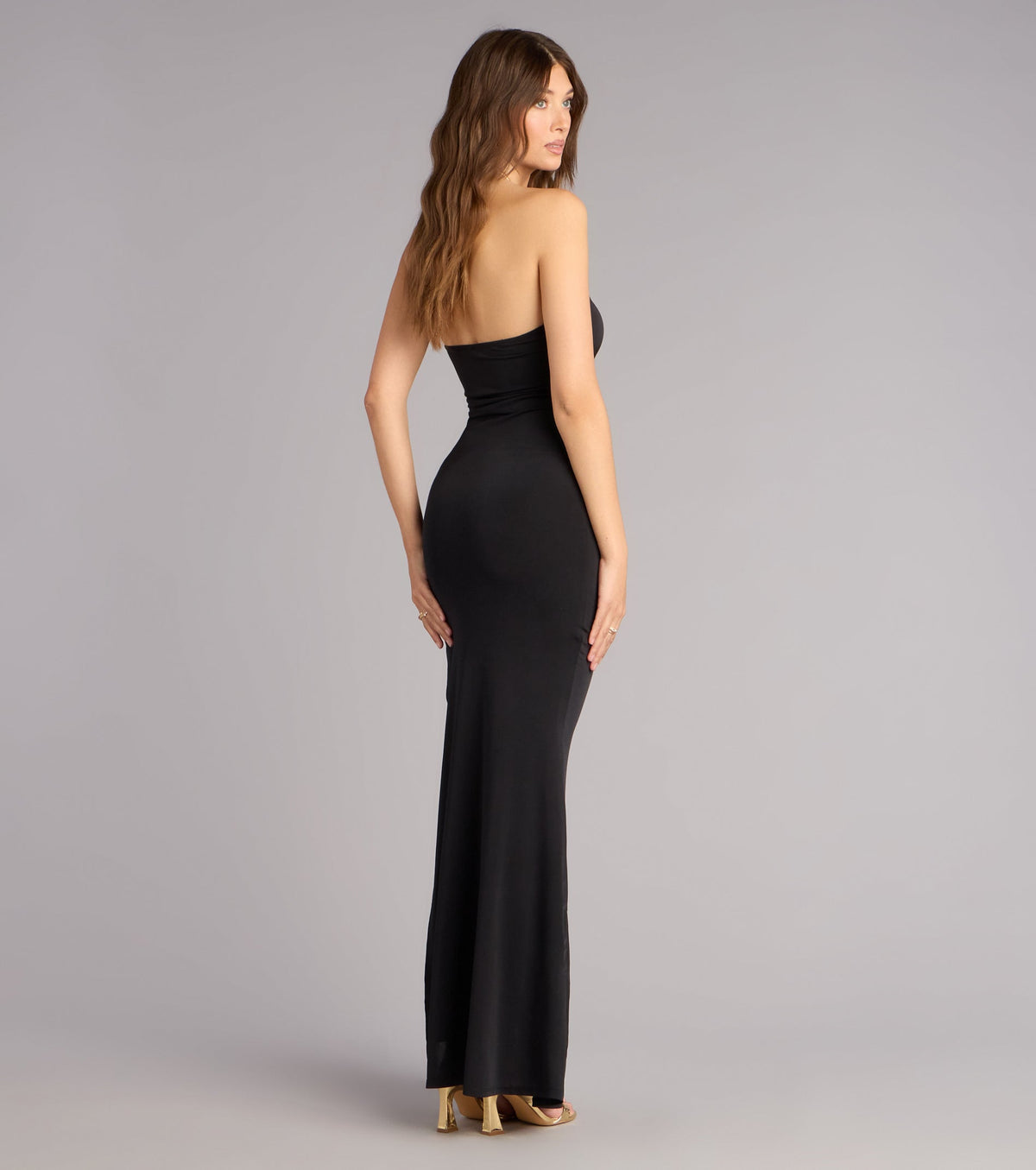 Golden Hour Drama Strapless Cutout Maxi Dress