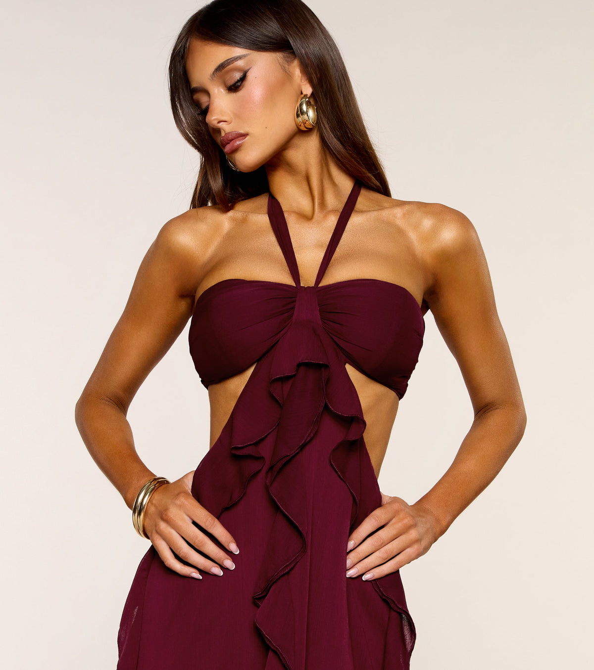 Ruffle and Ready Chiffon Halter Maxi Dress
