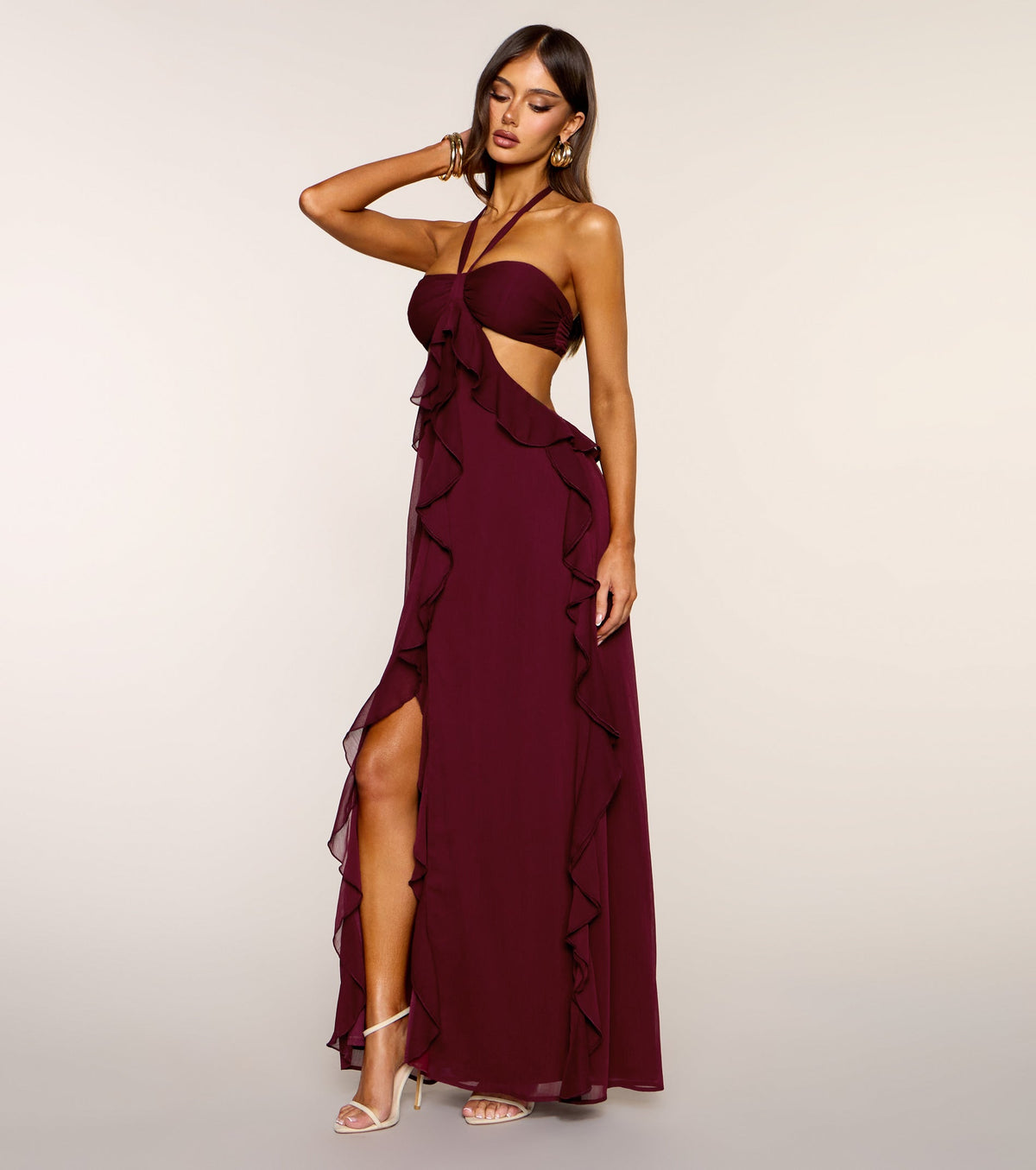 Ruffle and Ready Chiffon Halter Maxi Dress