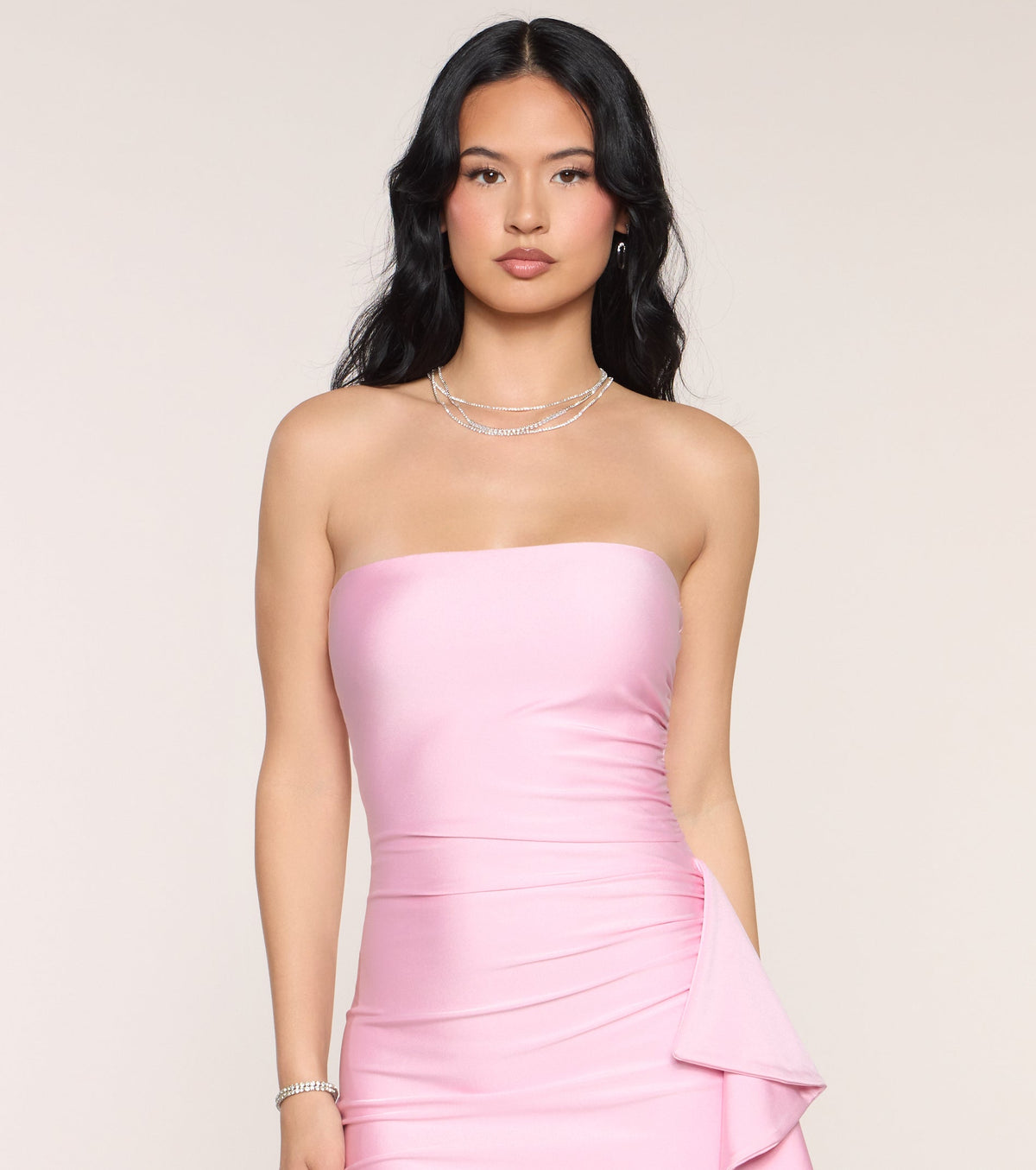 Evening Smooth Strapless Sash Midi Dress