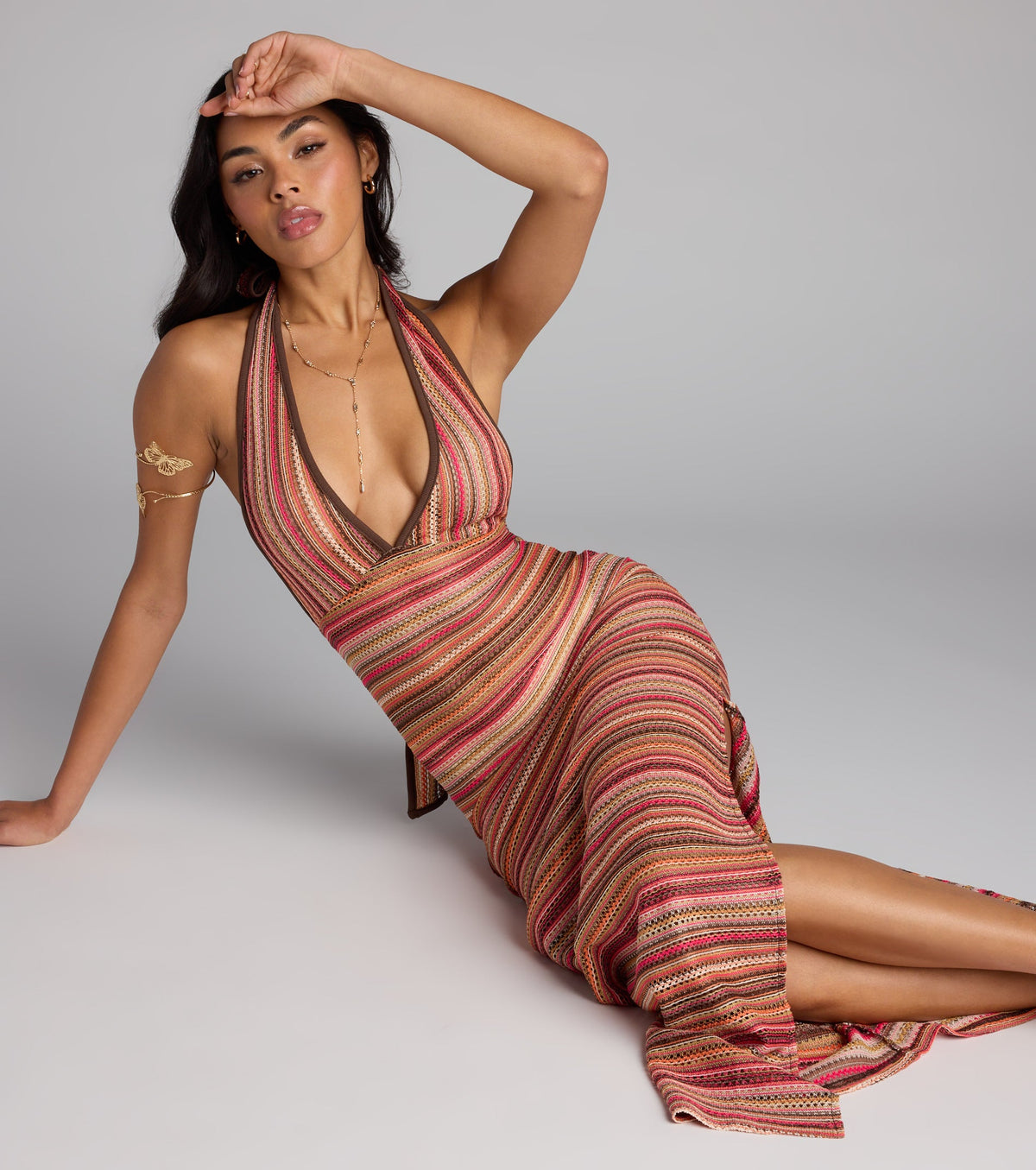 Sunkissed and Stunned Halter Striped Maxi Dress