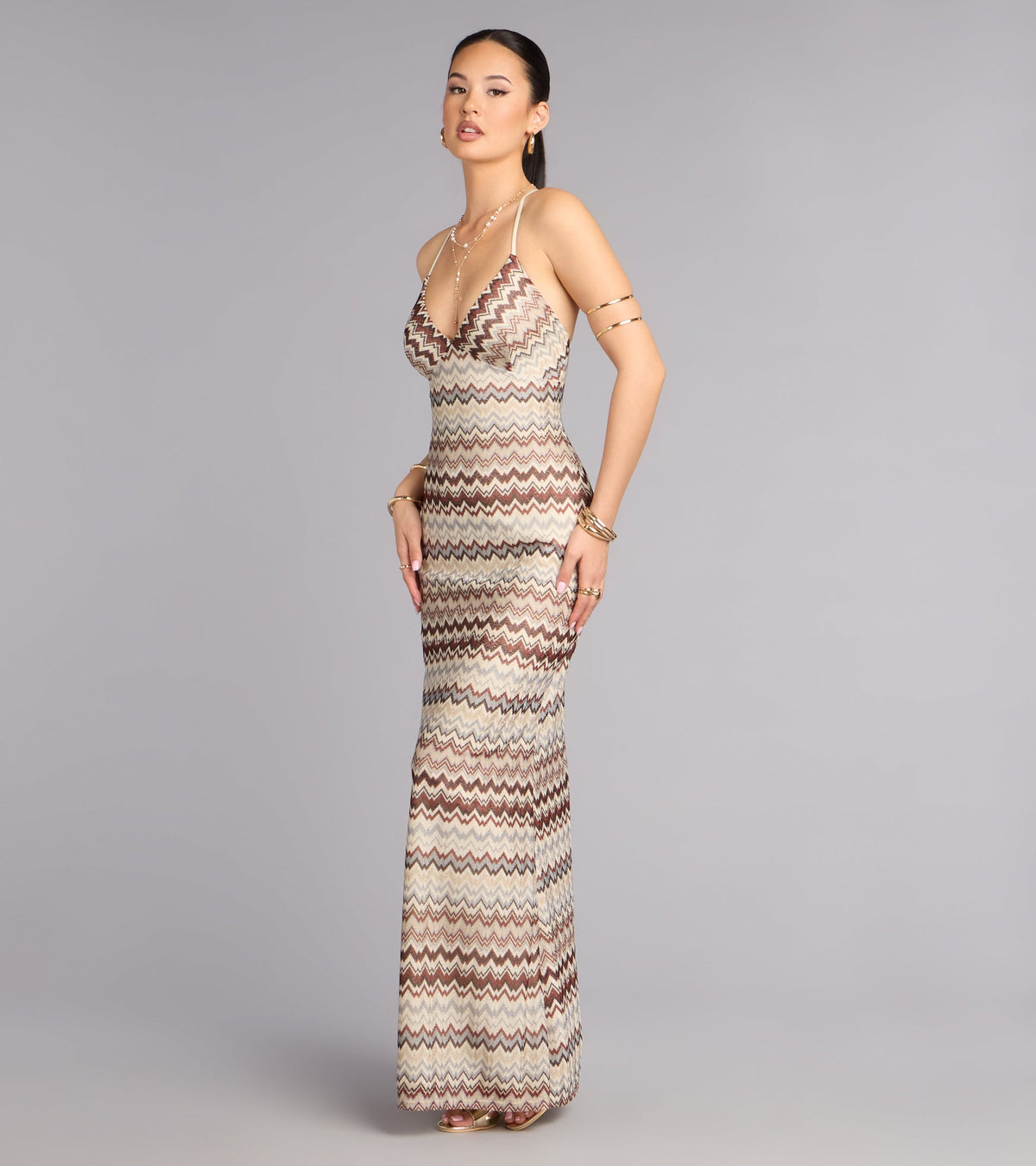 Sunset Plans Chevron Crochet Maxi Dress