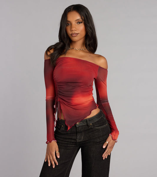 Work Of Art Abstract Long Sleeve Crop Top