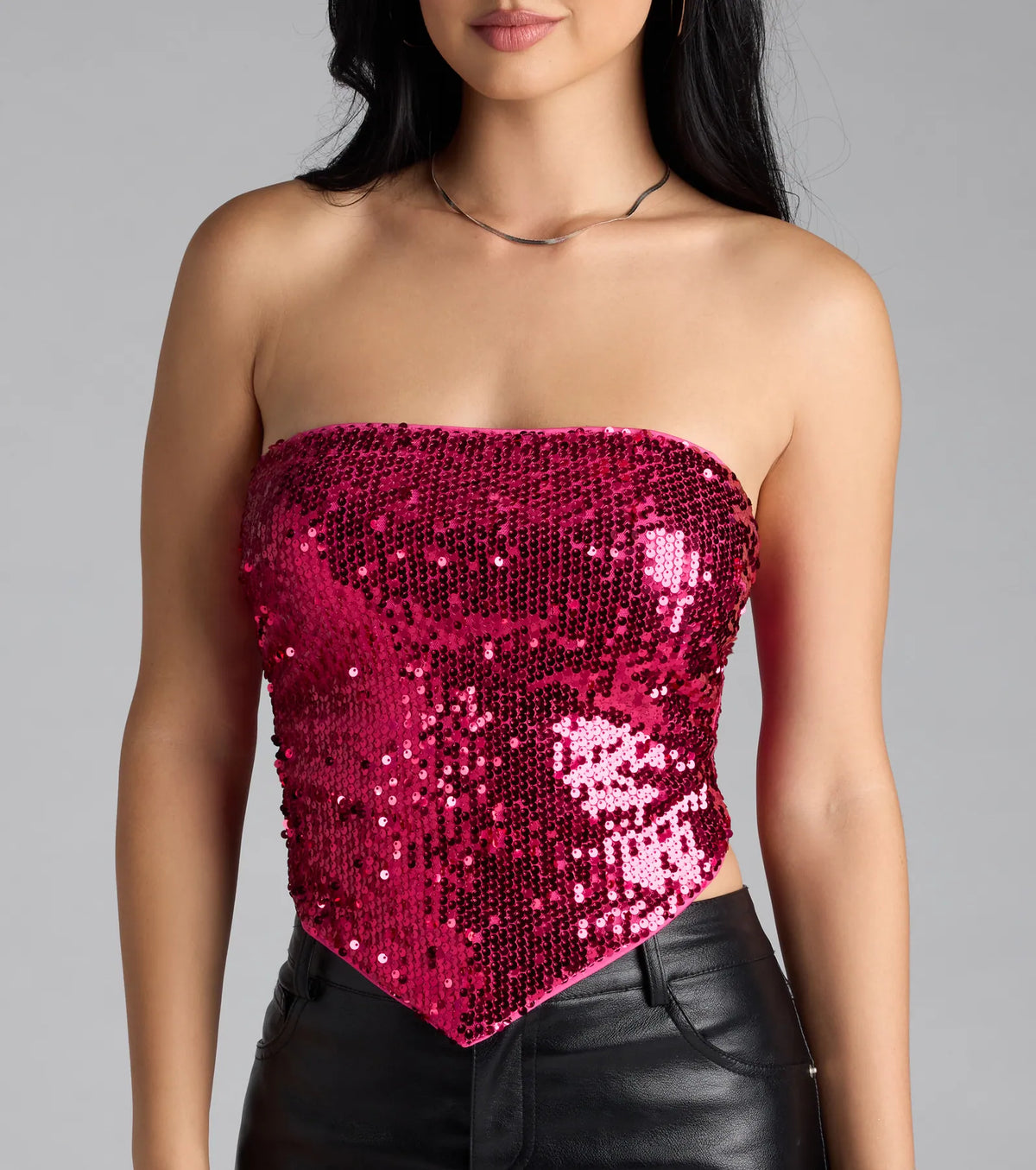 Caught My Eye Sequin Tie-Back Crop Top