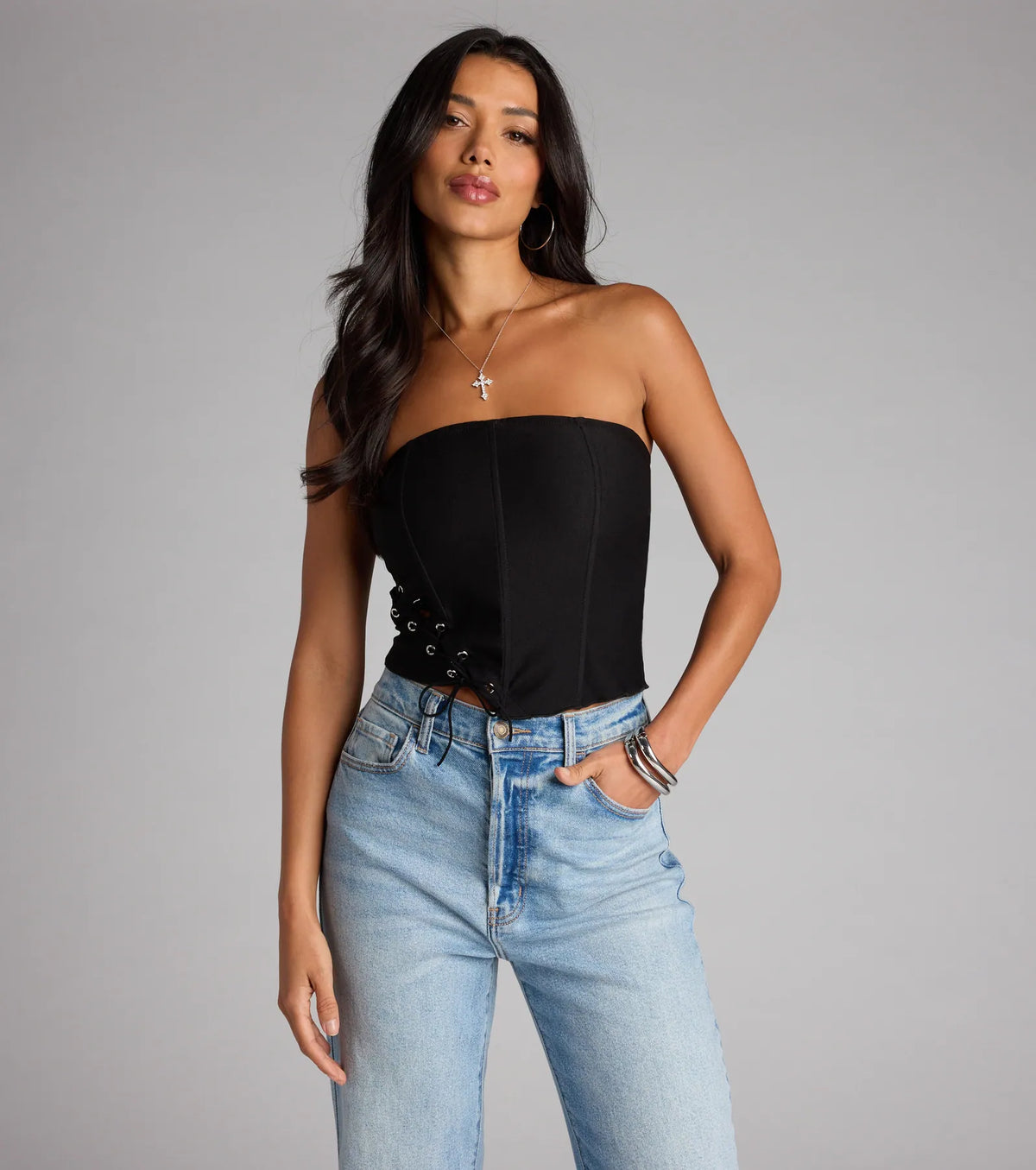 Tie It Up Strapless Lace Up Corset Top
