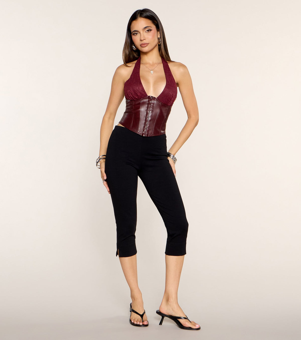 After Hours Faux Leather Halter Corset