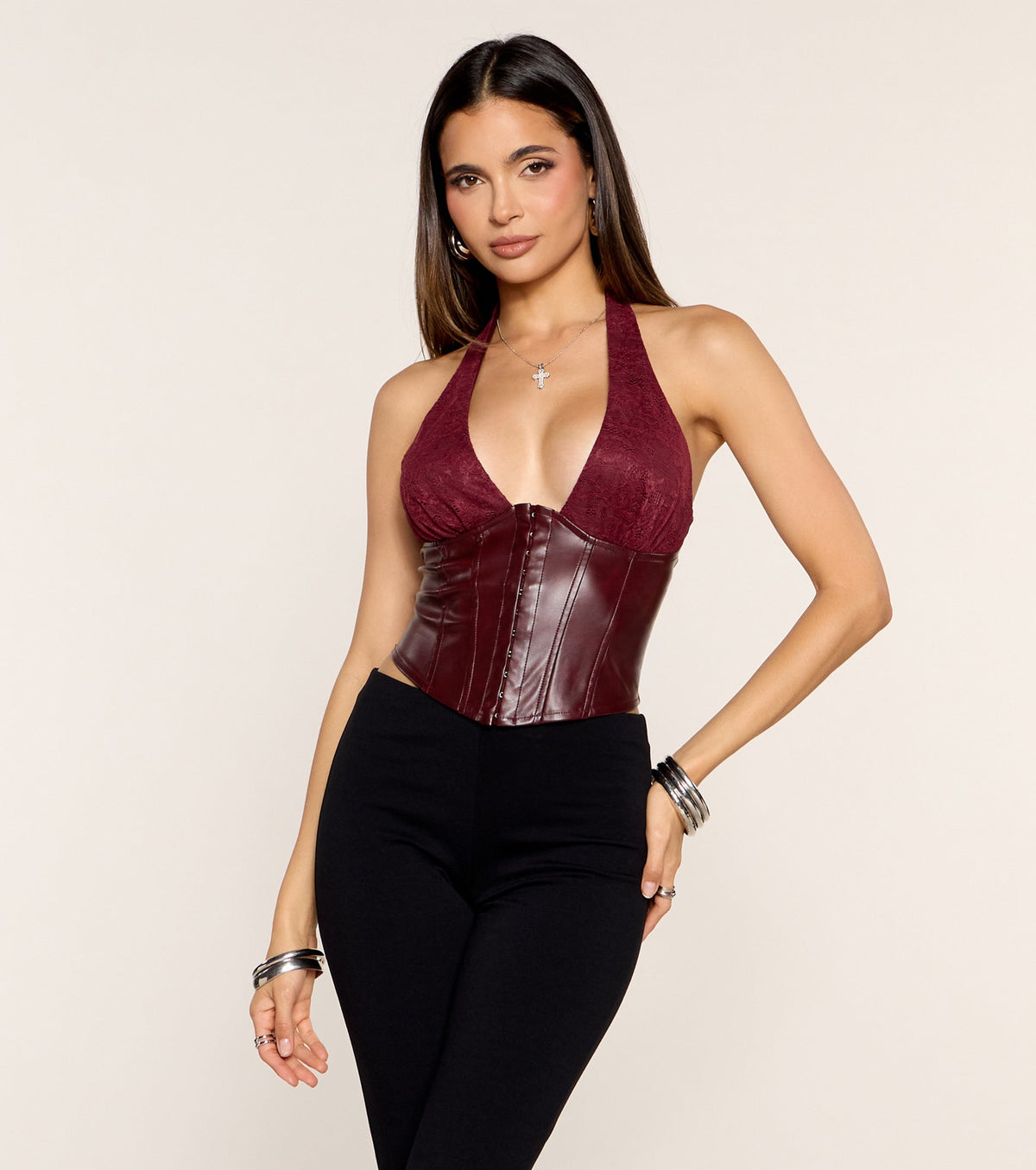 After Hours Faux Leather Halter Corset