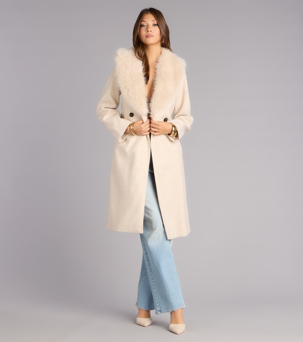 City Noir Removable Faux Fur Trench Coat