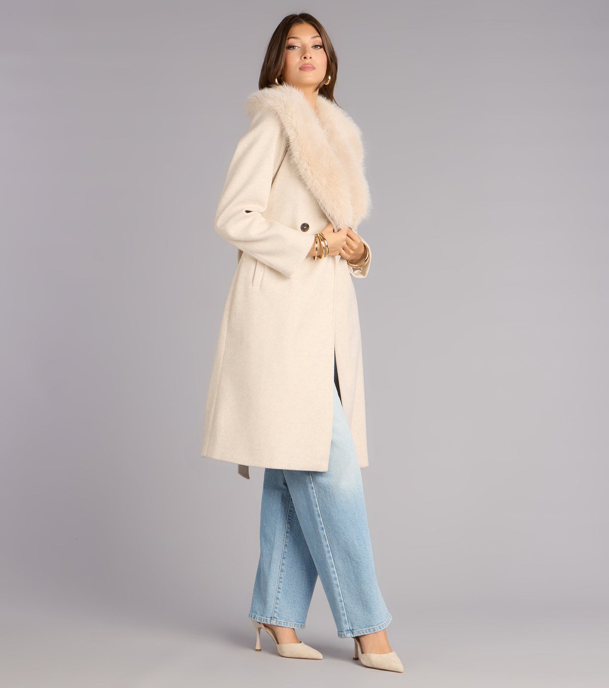 City Noir Removable Faux Fur Trench Coat