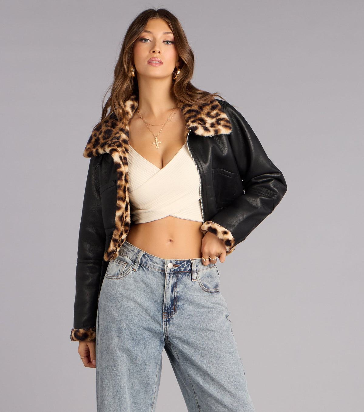 Street Queen Faux Leopard Fur Moto Jacket