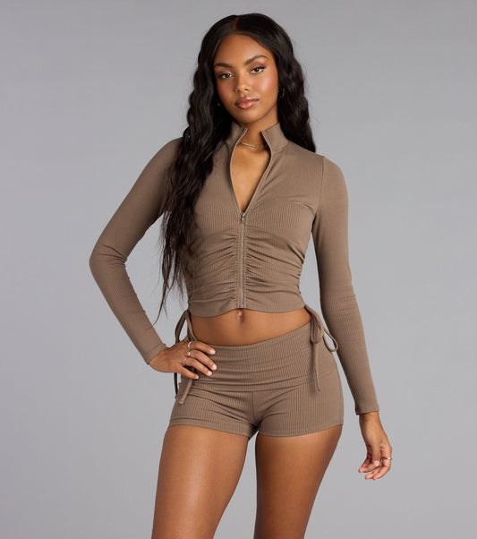 Ruched Right Mock Neck Crop Jacket