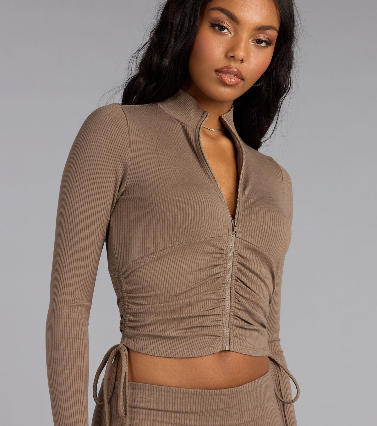 Ruched Right Mock Neck Crop Jacket