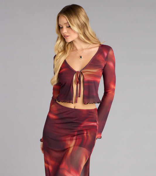 Sunset Glow Abstract Print Tie-Front Top