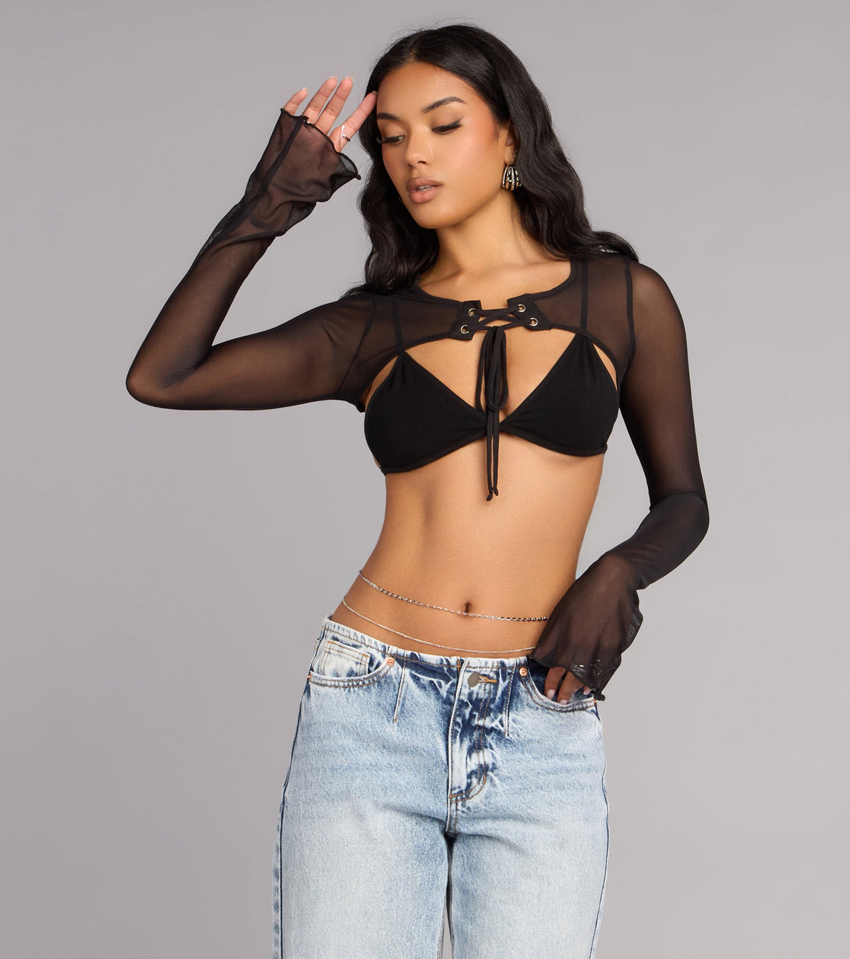 Caught On Camera Lace Up Mesh Topper