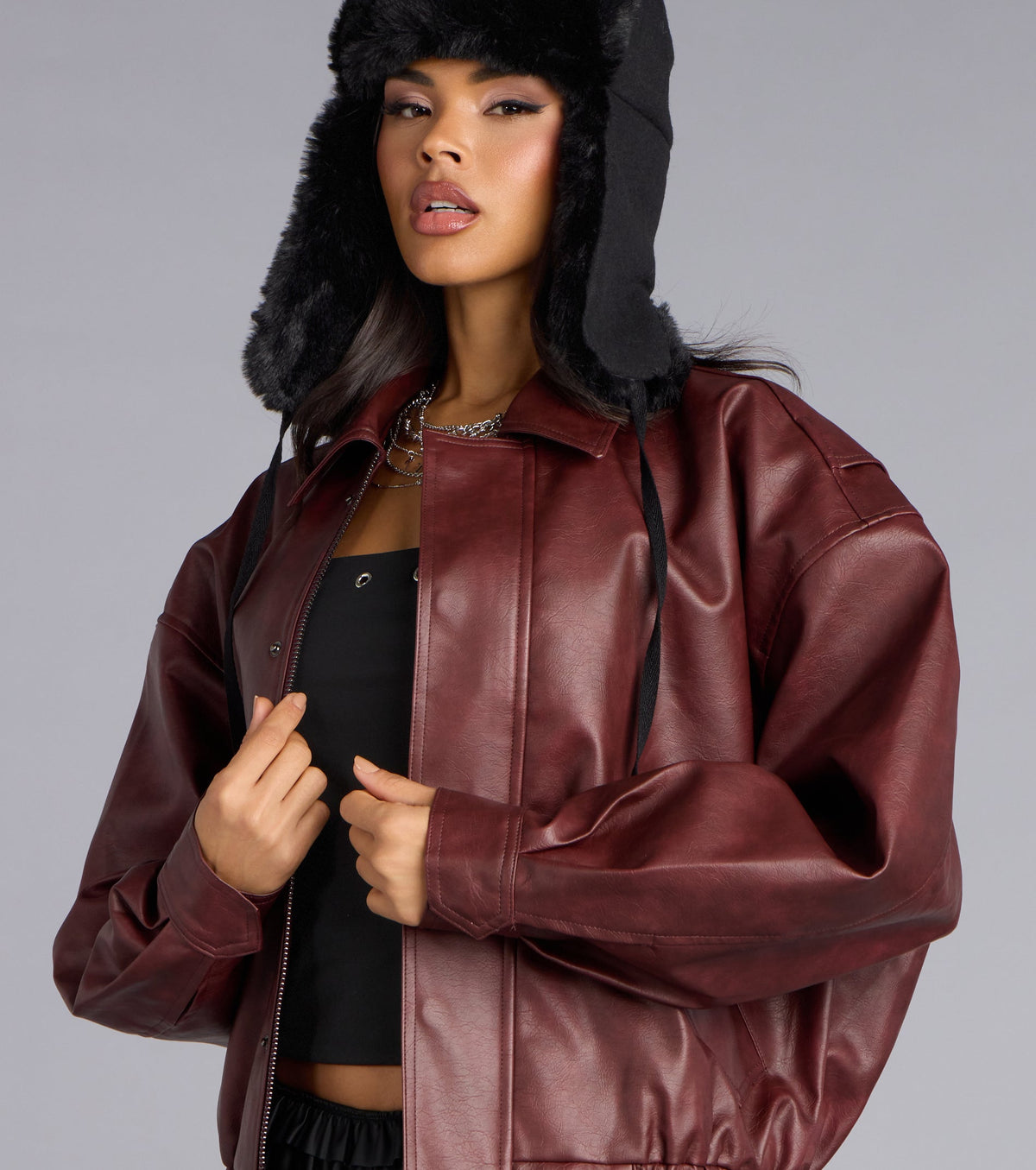 City Rebel Faux Leather Bomber Jacket