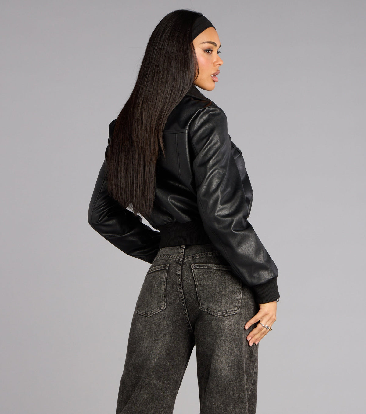 Cool Intentions Faux Leather Bomber Jacket