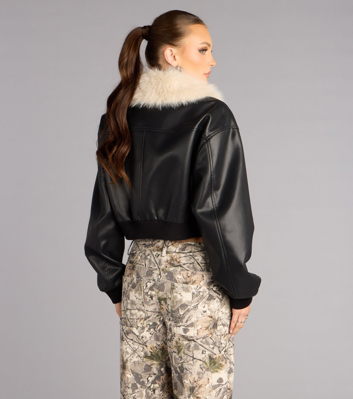Major Mood Faux Leather Bomber Jacket