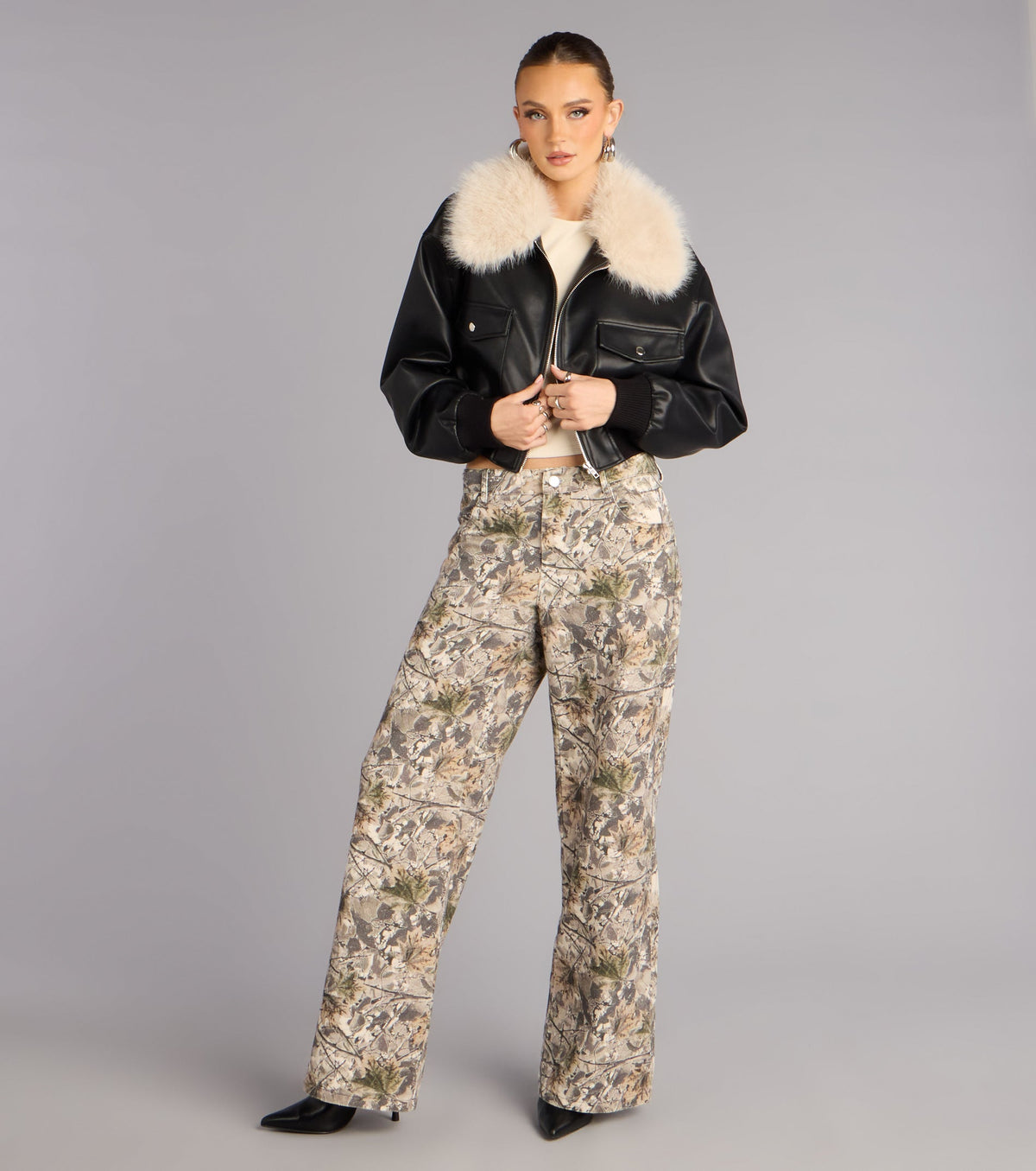 Major Mood Faux Leather Bomber Jacket