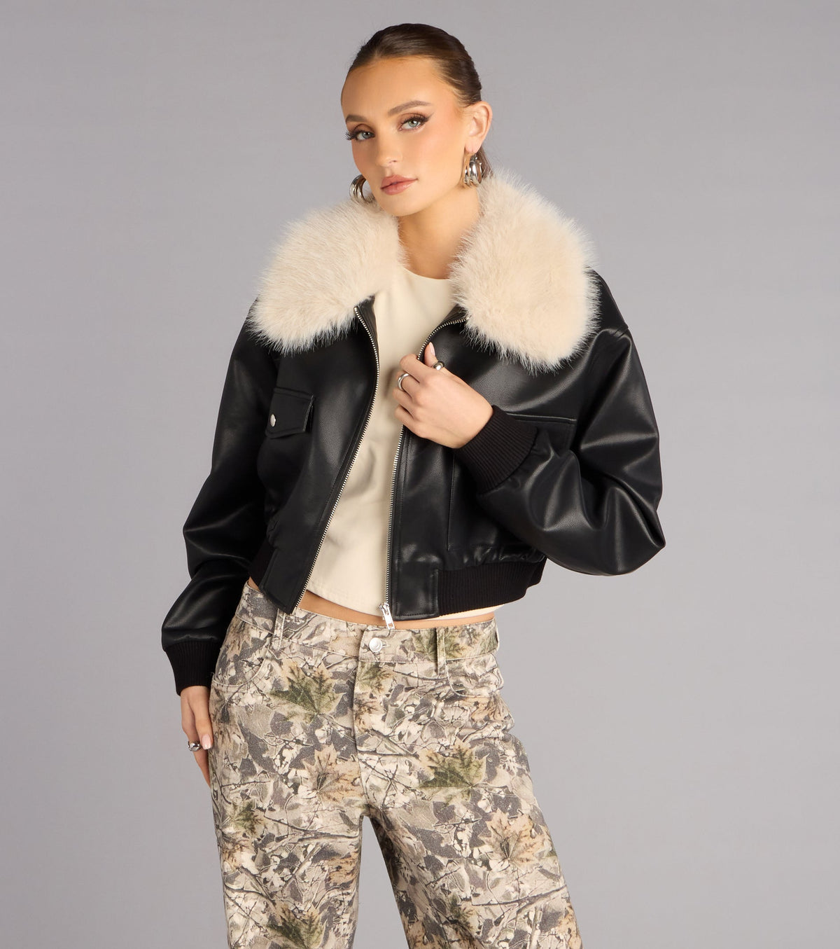 Major Mood Faux Leather Bomber Jacket