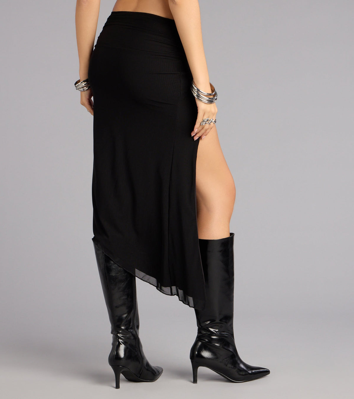 Chic Confidence High Slit Mesh Midi Skirt