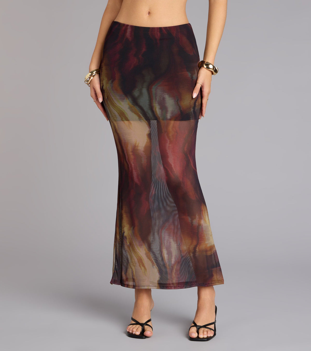 Night Out Muse Abstract Print Mesh Maxi Skirt