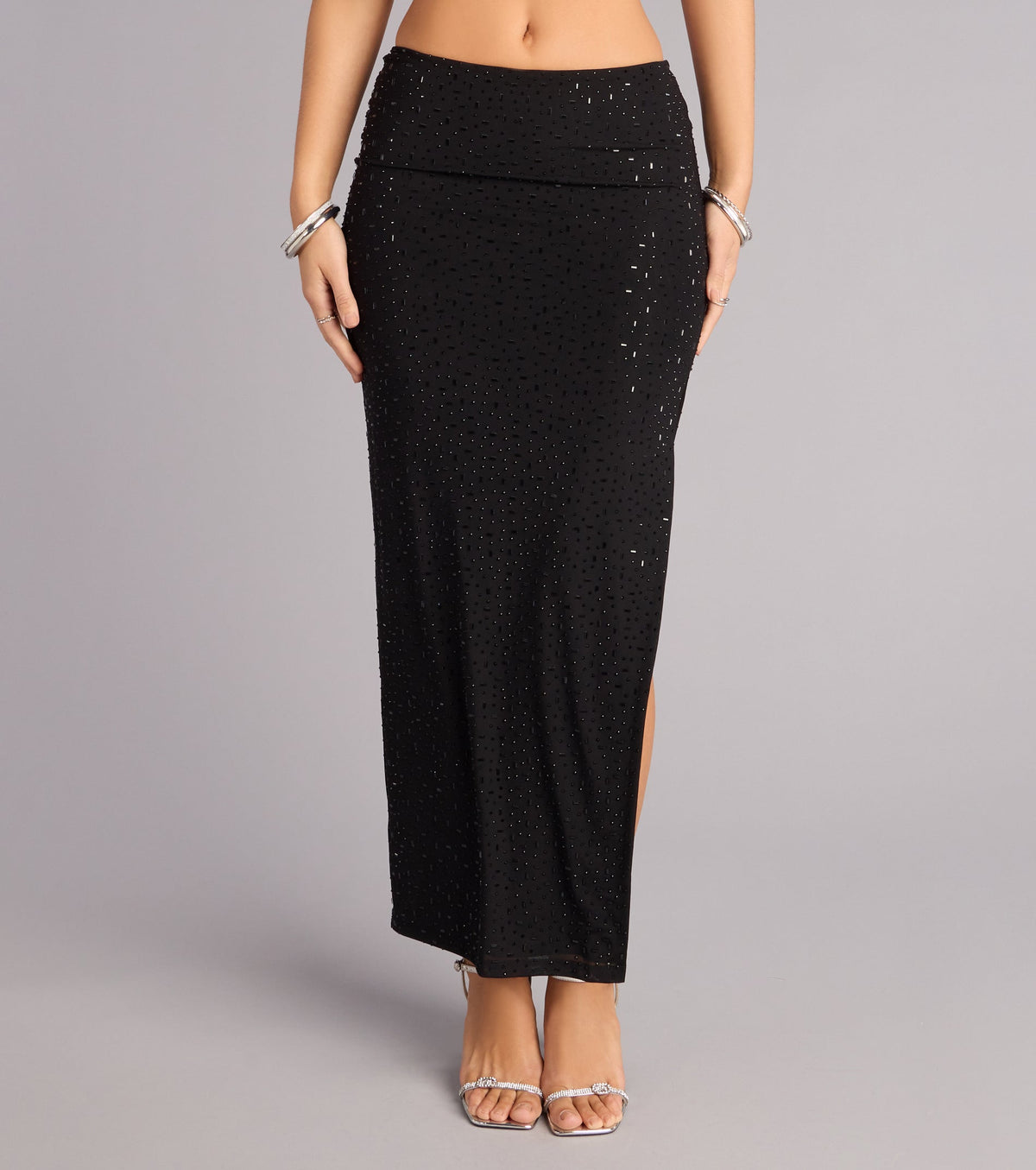 Undeniably You Rhinestone Mesh Maxi Skirt