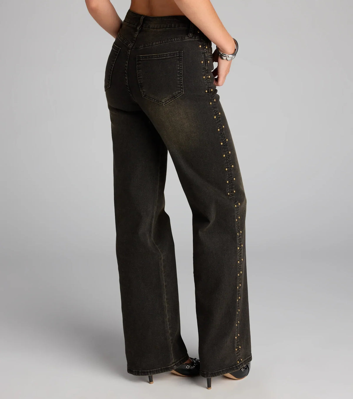 Studded and Snatched Straight Leg Denim Jeans