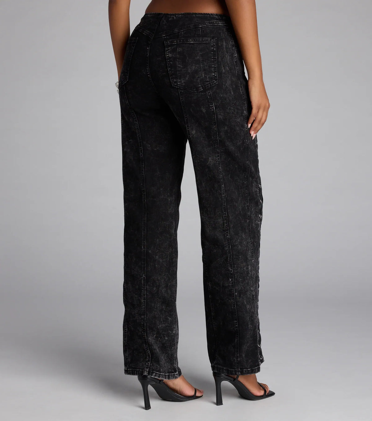 Dial Up Drama Mid-Rise Lace Up Denim Jeans