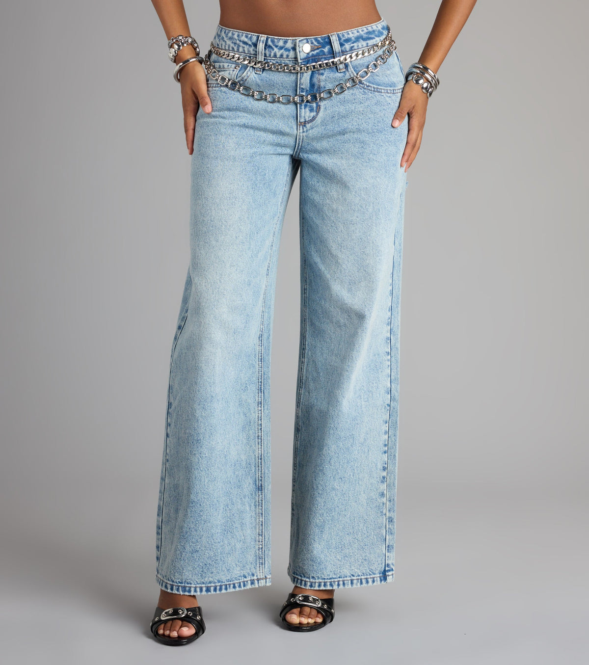 Casual Chaos Mid-Rise Wide Leg Denim Jeans