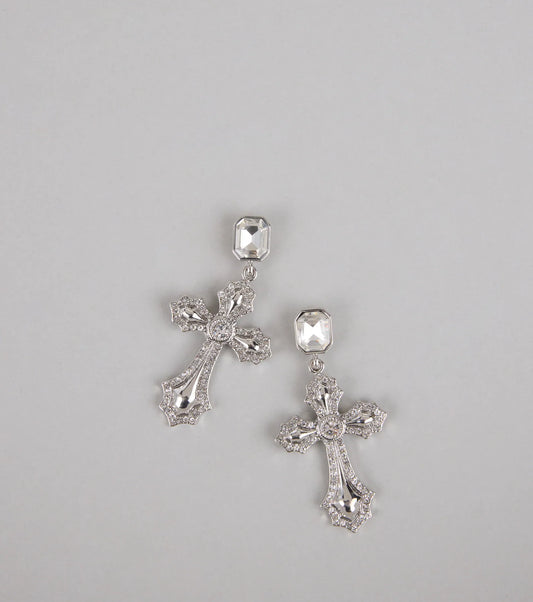 Saint and Slay Rhinestone Cross Earrings