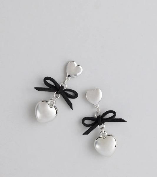 Sweet Talker Heart And Bow Drop Earrings