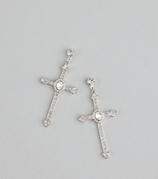 Chic Factor Rhinestone Cross Earrings
