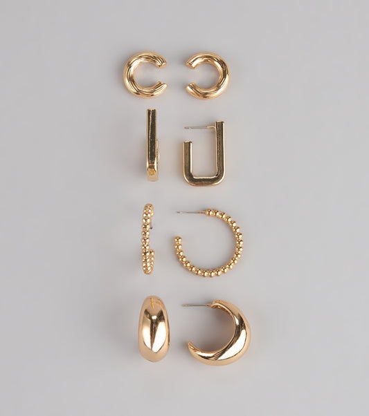 Mix It Up Three-Pack Earrings Set With Cuffs