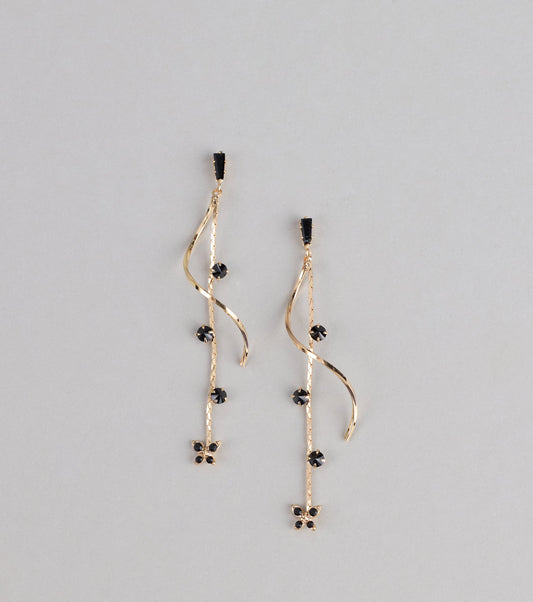 Spirals And Sparkle Butterfly Linear Earrings
