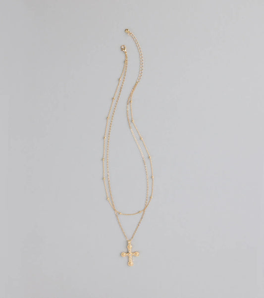 Divinely Draped Dainty Layered Cross Necklace