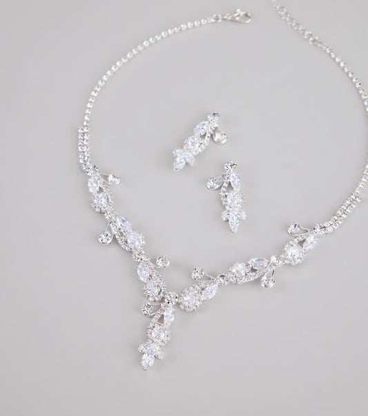 Statement Glow Rhinestone Necklace And Earrings Set