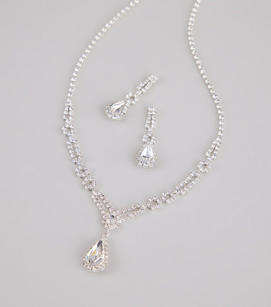 Crown Jewel Teardrop Necklace And Earrings Set