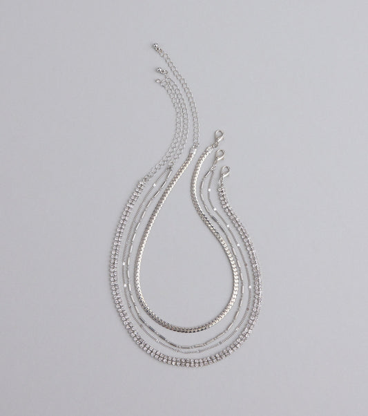 All The Sparkle Rhinestone Chain Necklace Set