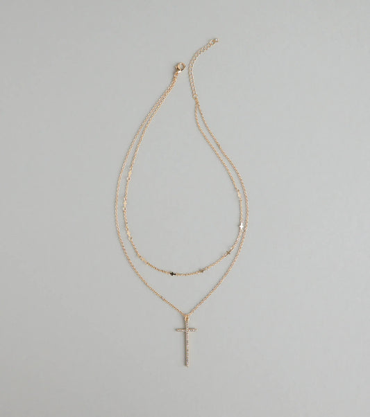 Glam Energy Layered Cross Chain Necklace