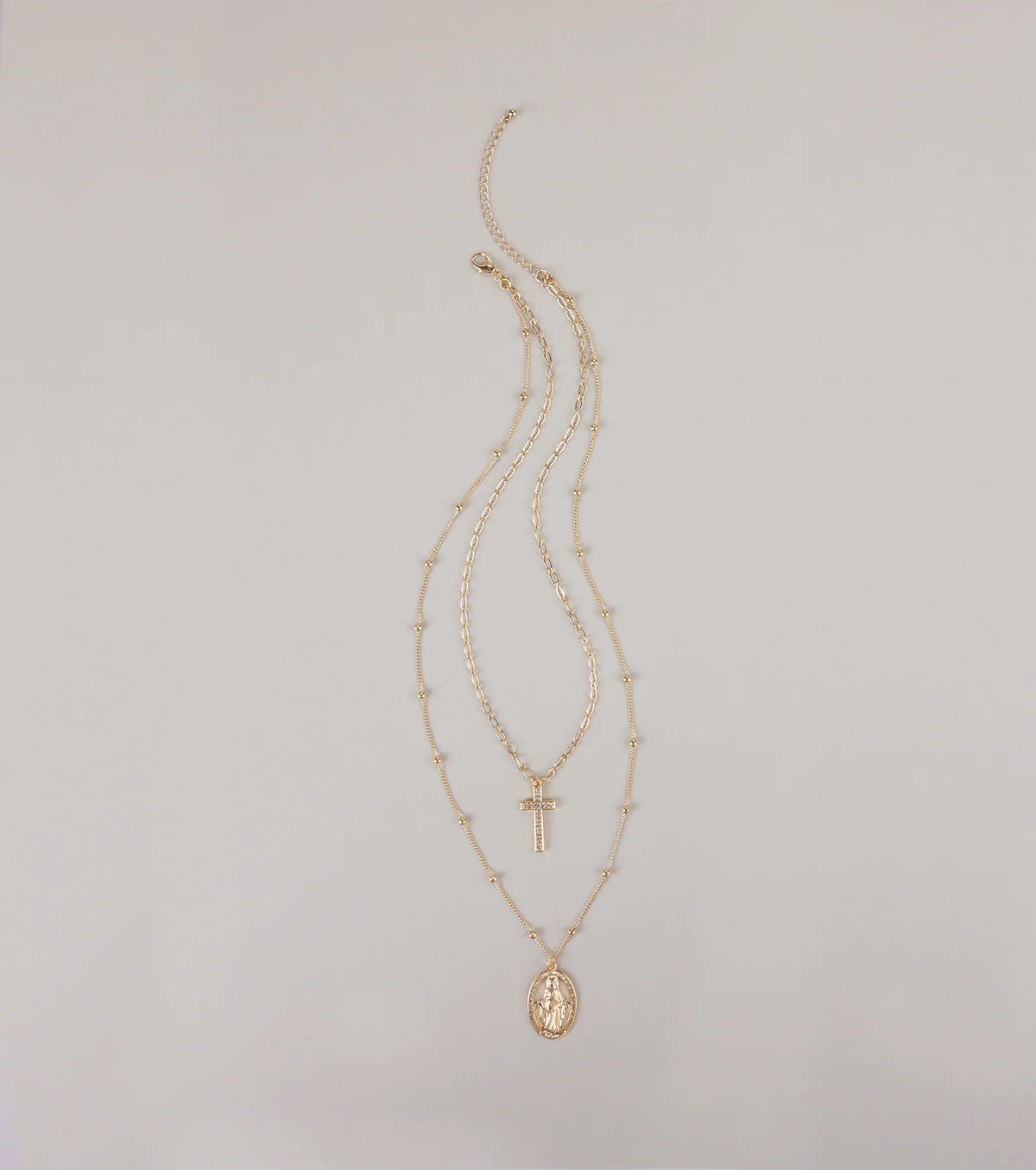 Divine Layers Cross Pendant Chain Necklace