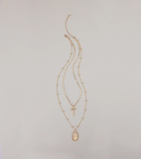 Divine Layers Cross Pendant Chain Necklace