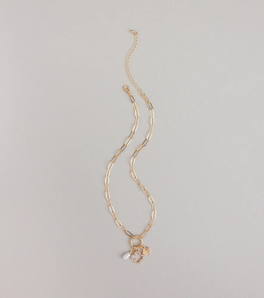 Good Luck Clover And Pearl Charm Necklace