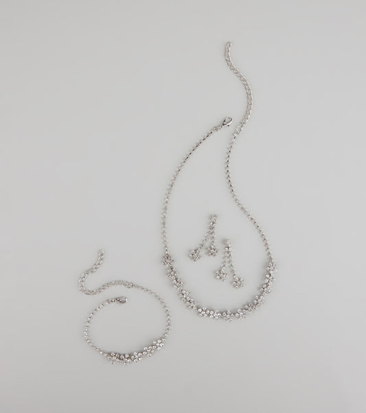 Shine Bloom Rhinestone Floral Jewelry Set